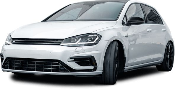 Vit Volkswagen Golf R visas som ett tydligt objektexempel för fordonsauktioner.
